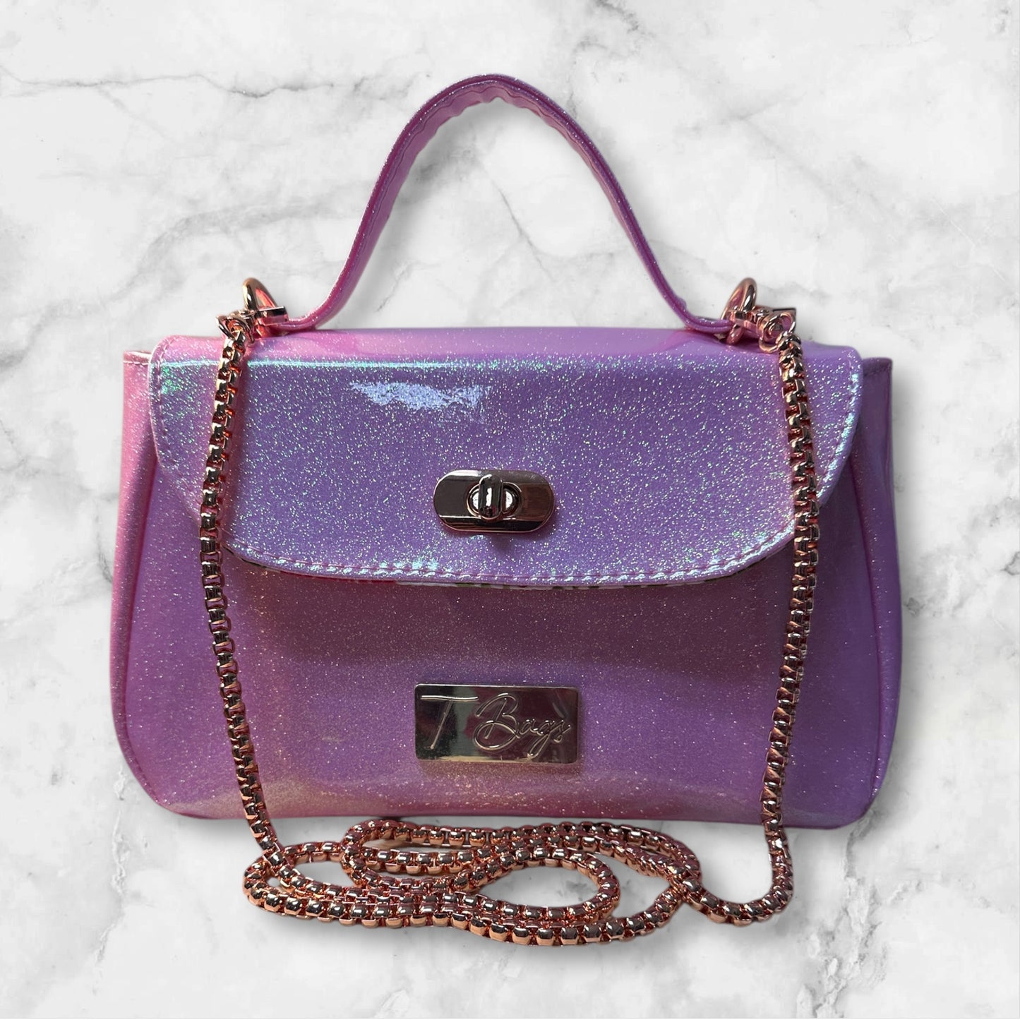 Vintage Mabel in Pink Glitter Faux Leather