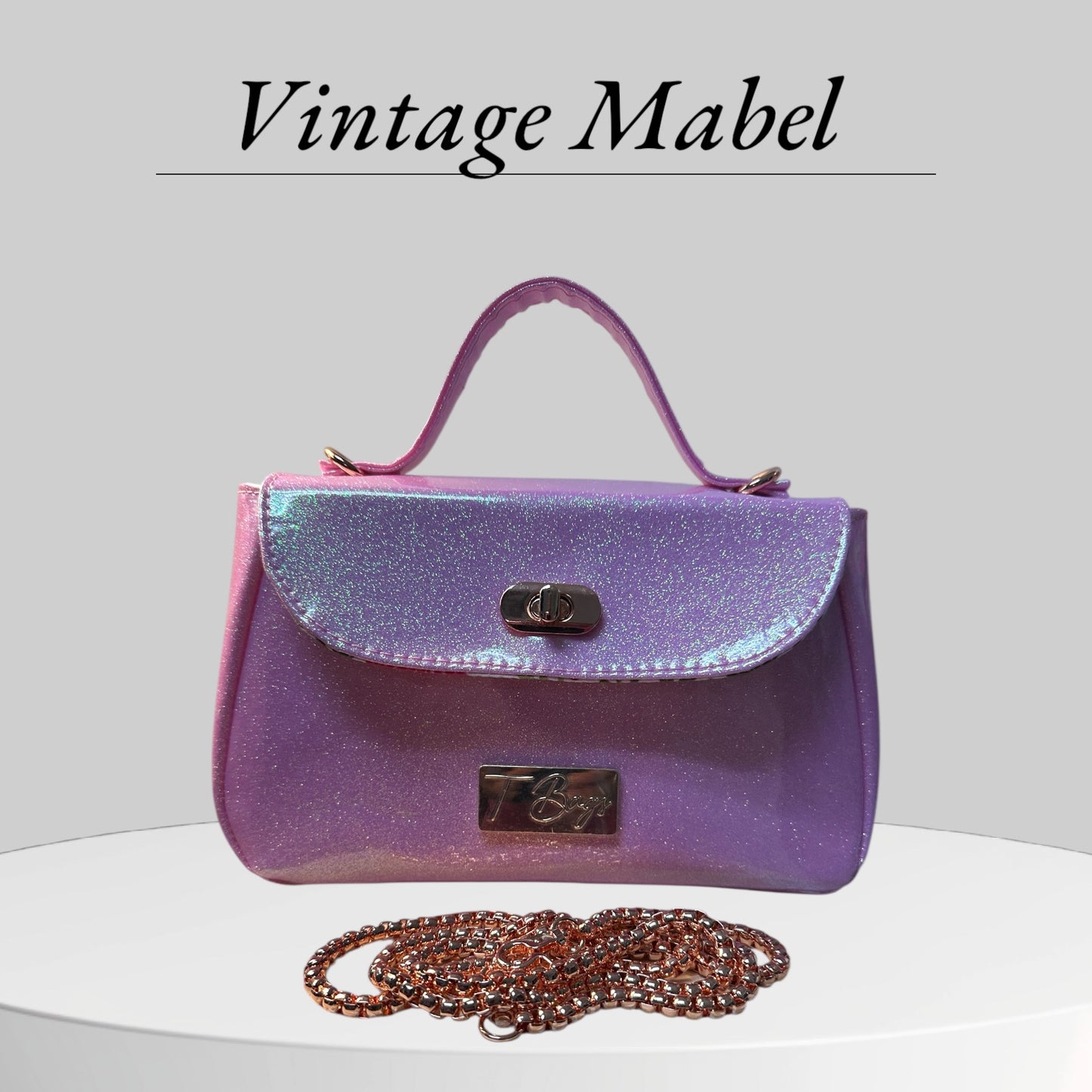 Vintage Mabel in Pink Glitter Faux Leather