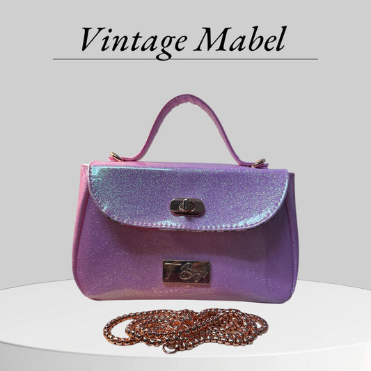 Vintage Mabel in Pink Glitter Faux Leather